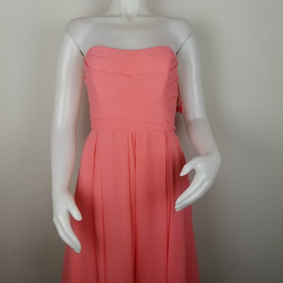 David's Bridal Coral Short Strapless Chiffo - Picture 2 of 8